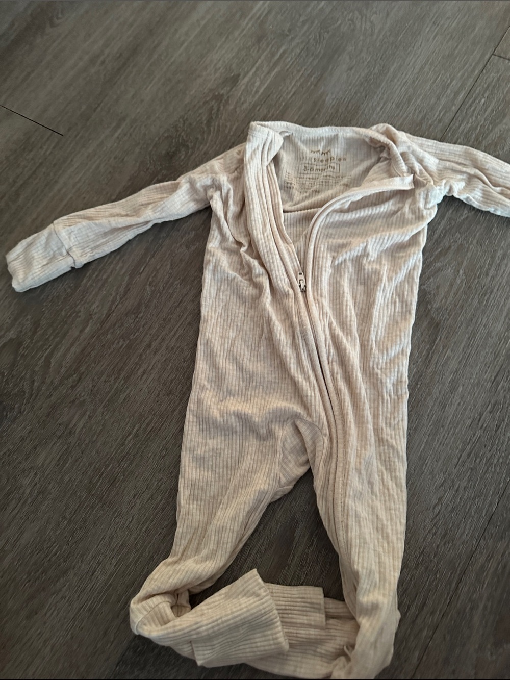 Little Sleepies Cream Ribbed Zipper Footie - oatmeal